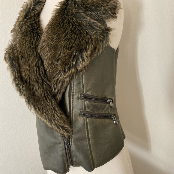 Maurices Jackets & Blazers - Olive Green Faux Leather Sherpa Vest